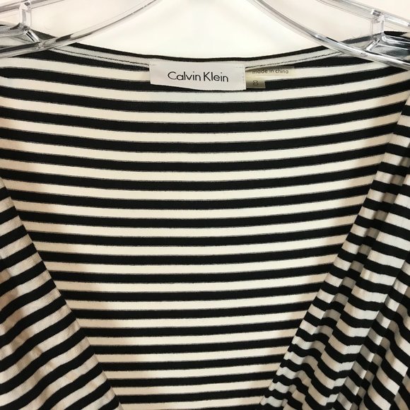 NWT Womens Size 8 Calvin Klein Stripe Pattern Faux Wrap Sleeveless Stretch Dress - Picture 2 of 4